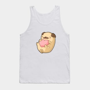 Kawaii pug dog holding heart Tank Top